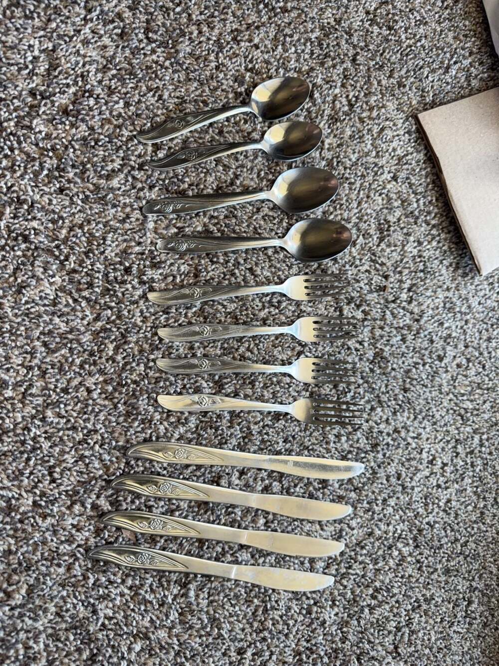 Utica Stainless Rose Pattern Flatware Set 12-Piece